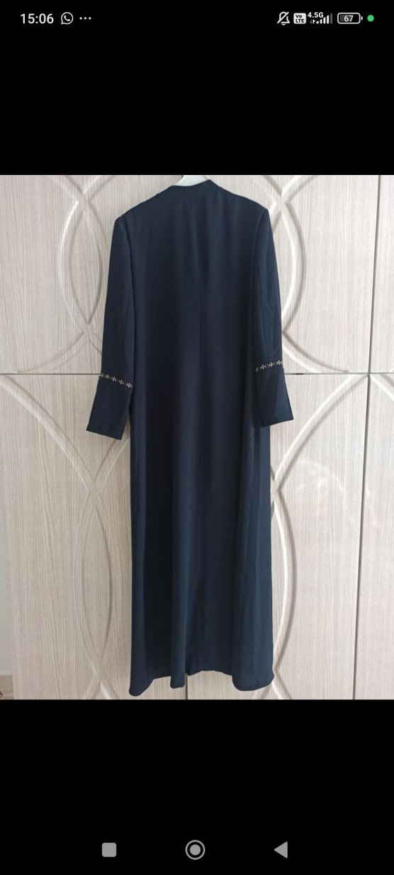 Düğmeli Lacivert Nakışlı Uzun Kadın pardesü - Görsel 4