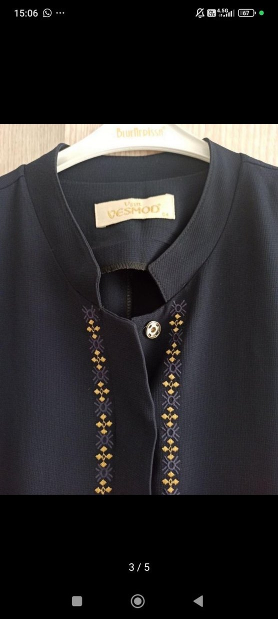 Düğmeli Lacivert Nakışlı Uzun Kadın pardesü - Görsel 3