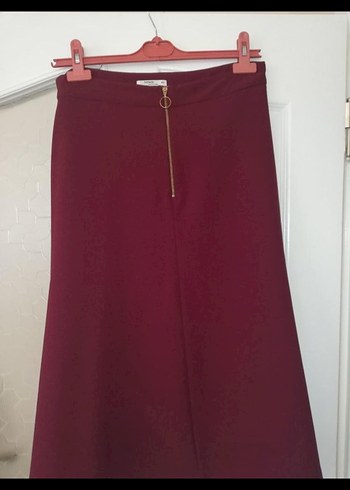 Bordo Midi Kadın Etek Fermuarlı - Görsel 3