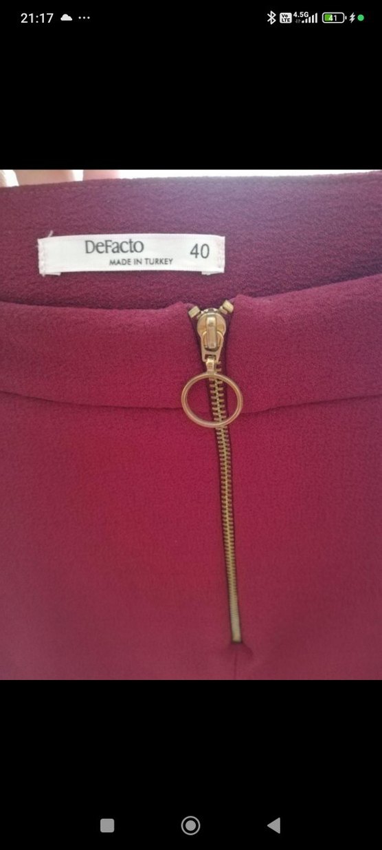 Bordo Midi Kadın Etek Fermuarlı - Görsel 2