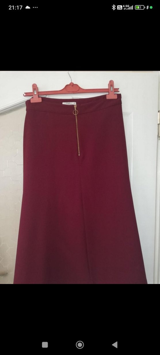 Bordo Midi Kadın Etek Fermuarlı - Görsel 3