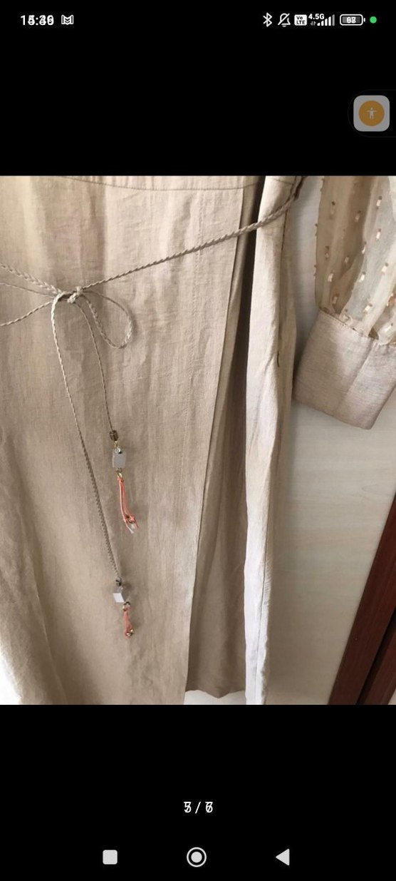 Bej Uzun Keten Elbise Düğmeli Bohem Stil - Görsel 5