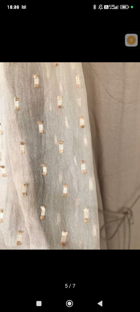 Bej Uzun Keten Elbise Düğmeli Bohem Stil - Görsel 4