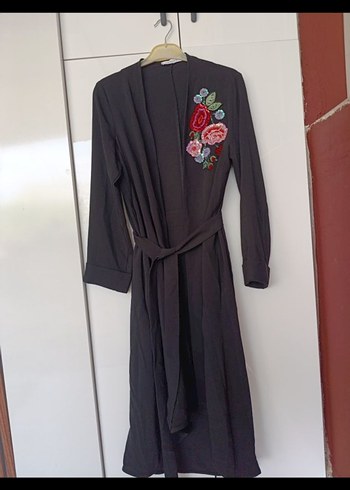 Nakışlı Siyah Uzun Salaş Kimono - Görsel 2