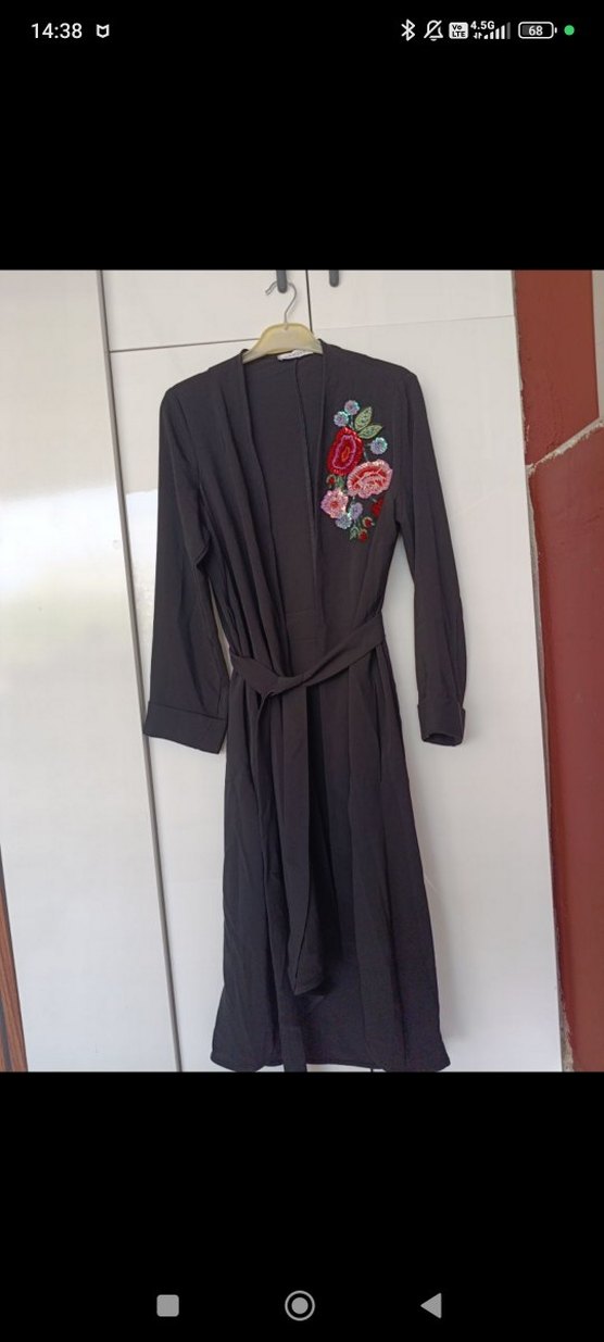 Nakışlı Siyah Uzun Salaş Kimono - Görsel 2