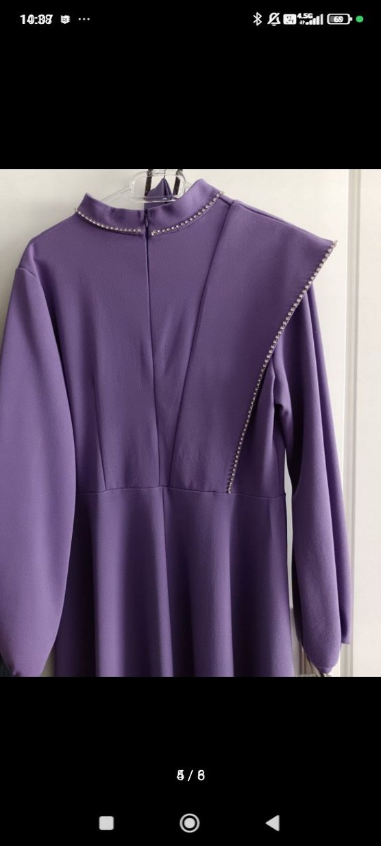 Uzun Mor Drapeli elbise - Görsel 4