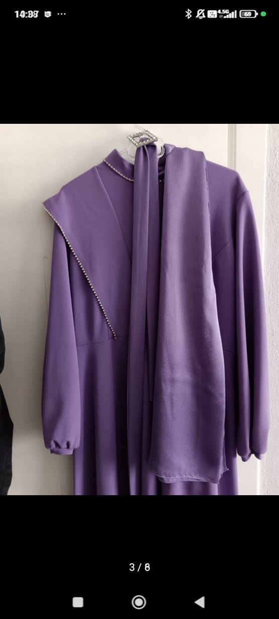 Uzun Mor Drapeli elbise - Görsel 3