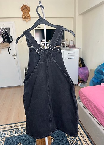 Siyah Yüksek Yakalı Denim Salopet - Görsel 2
