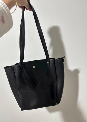 Siyah Deri kol çantası Kadın Çanta - Görsel 3