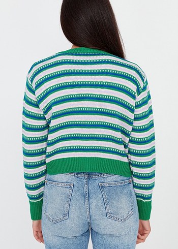 Çizgili Örgü Kadın Hırka - Görsel 2