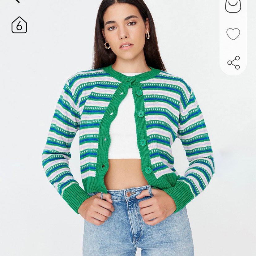 Çizgili Örgü Kadın Hırka - Görsel 4