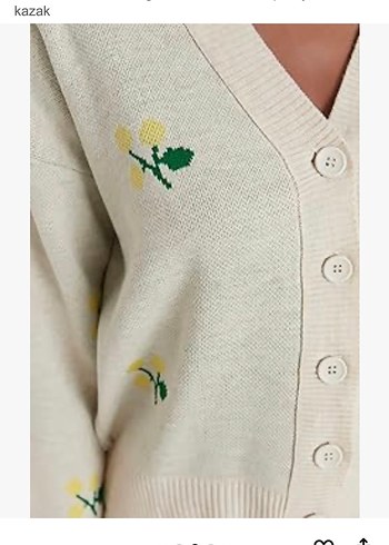 Nakışlı limon desenli krem V Yaka Kadın hırka - Görsel 2