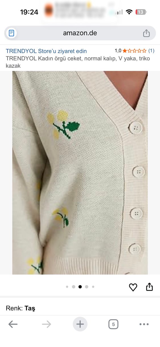 Nakışlı limon desenli krem V Yaka Kadın hırka - Görsel 2