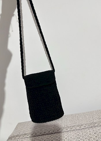 Siyah Örgü Kadın Çapraz telefon Çantası - Görsel 2
