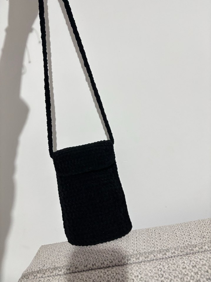 Siyah Örgü Kadın Çapraz telefon Çantası - Görsel 2