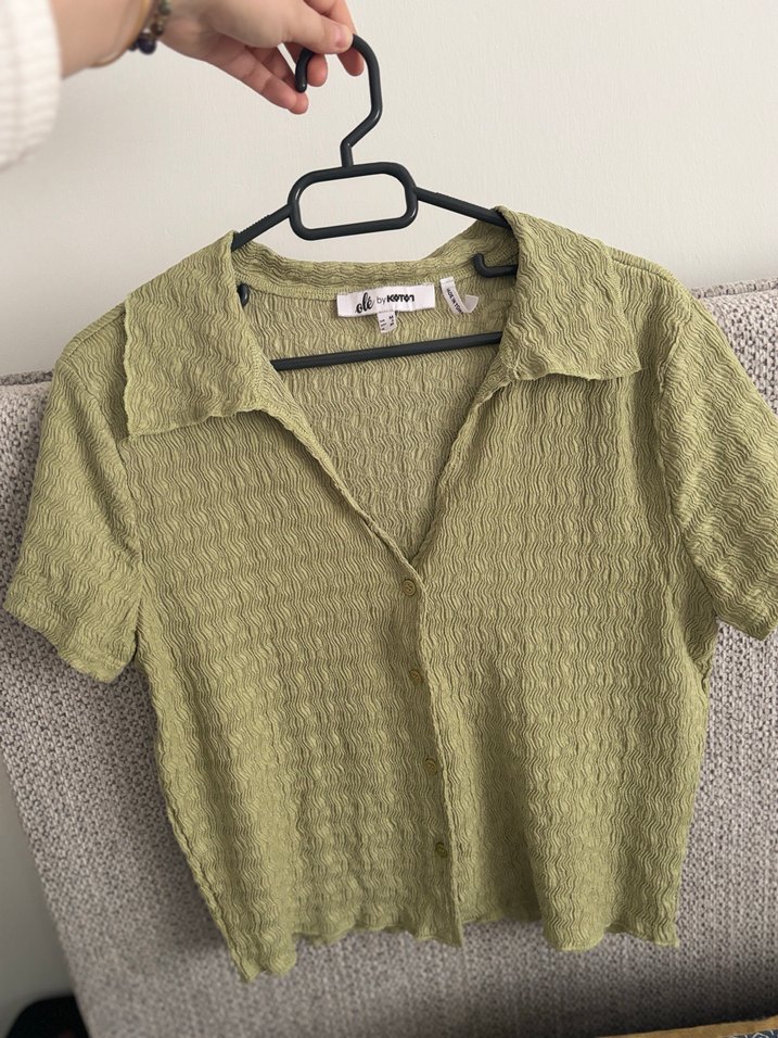 Kısa Kollu Gömlek Yaka Bluz Düğmeli Bürümcük - Görsel 4