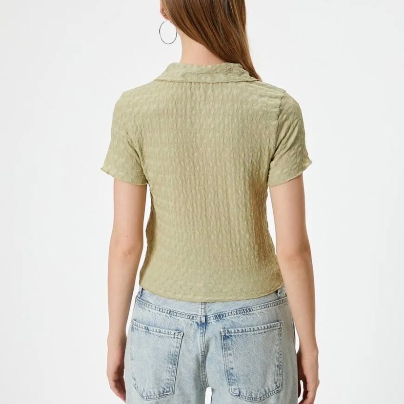 Kısa Kollu Gömlek Yaka Bluz Düğmeli Bürümcük - Görsel 3