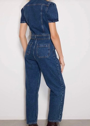 Kadın Kot Tulum Kemerli Midi Boy lacivert - Görsel 3