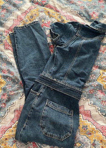 Kadın Kot Tulum Kemerli Midi Boy lacivert - Görsel 5