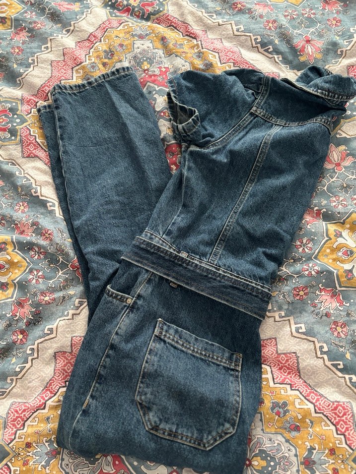 Kadın Kot Tulum Kemerli Midi Boy lacivert - Görsel 5