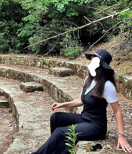 Siyah keten yelek pantolon takımı