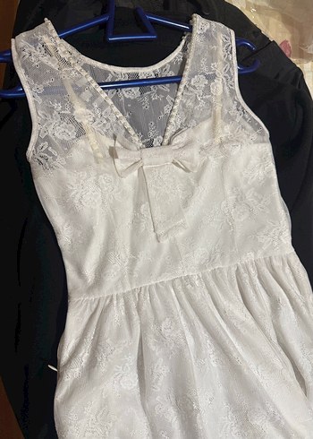 Beyaz Dantel Midi elbise - Görsel 5