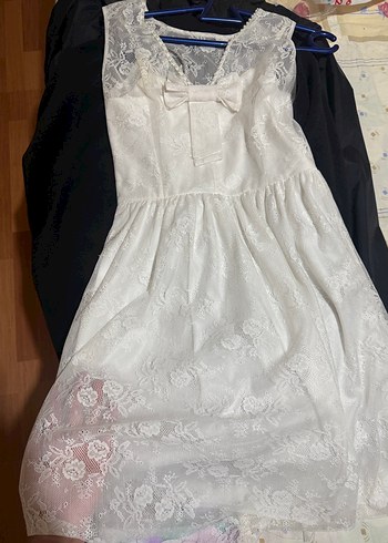 Beyaz Dantel Midi elbise - Görsel 3