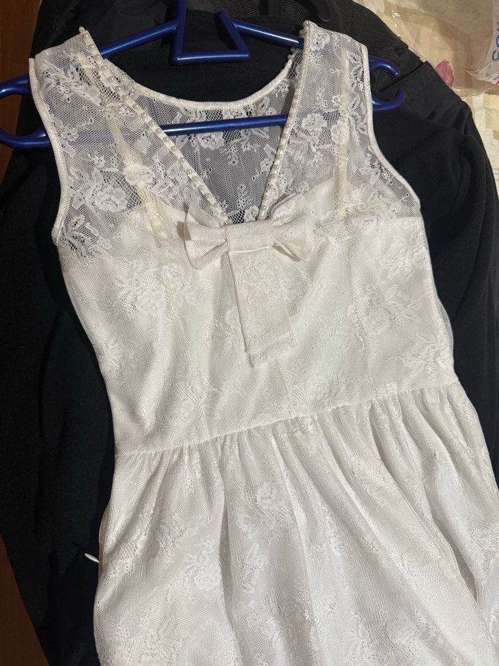 Beyaz Dantel Midi elbise - Görsel 5