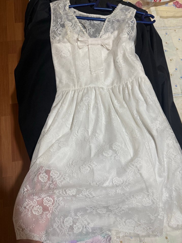 Beyaz Dantel Midi elbise - Görsel 3