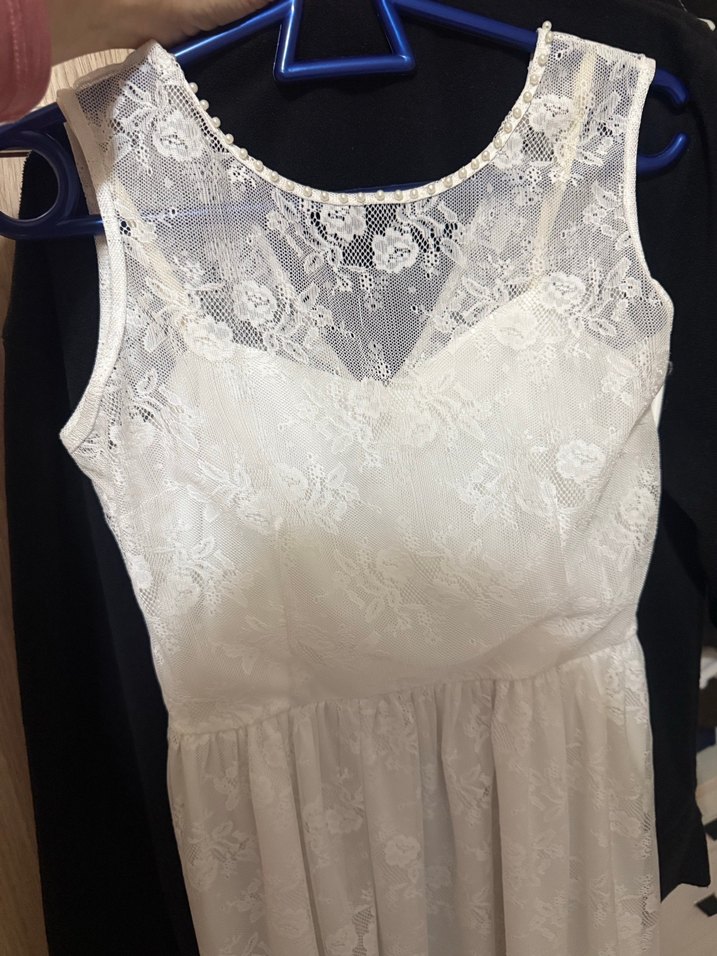 Beyaz Dantel Midi elbise - Görsel 4