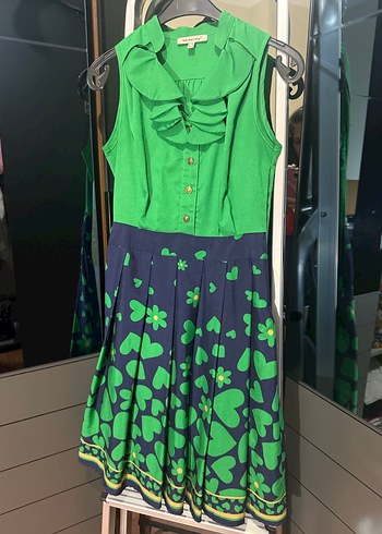 Yeşil Renkli Vintage Midi Elbise - Görsel 2