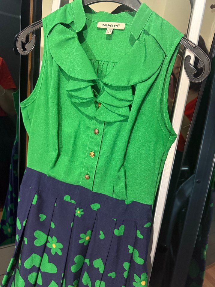 Yeşil Renkli Vintage Midi Elbise - Görsel 4