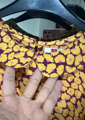 Sarı Desenli Uzun Kollu Rahat Elbise - Görsel 4