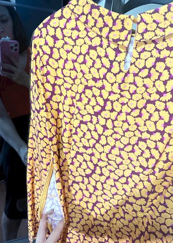 Sarı Desenli Uzun Kollu Rahat Elbise - Görsel 3