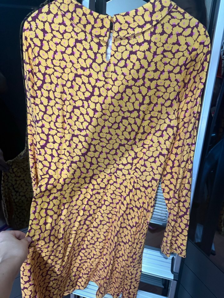 Sarı Desenli Uzun Kollu Rahat Elbise - Görsel 2