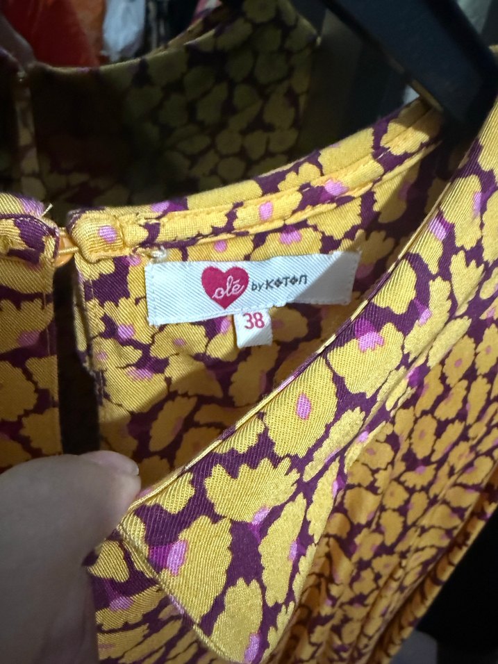 Sarı Desenli Uzun Kollu Rahat Elbise - Görsel 5