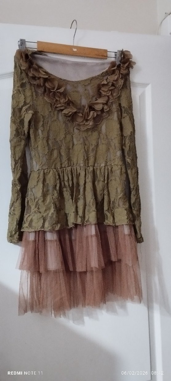 Bej Bohem Uzun Kollu XS  beden elbise. - Görsel 2