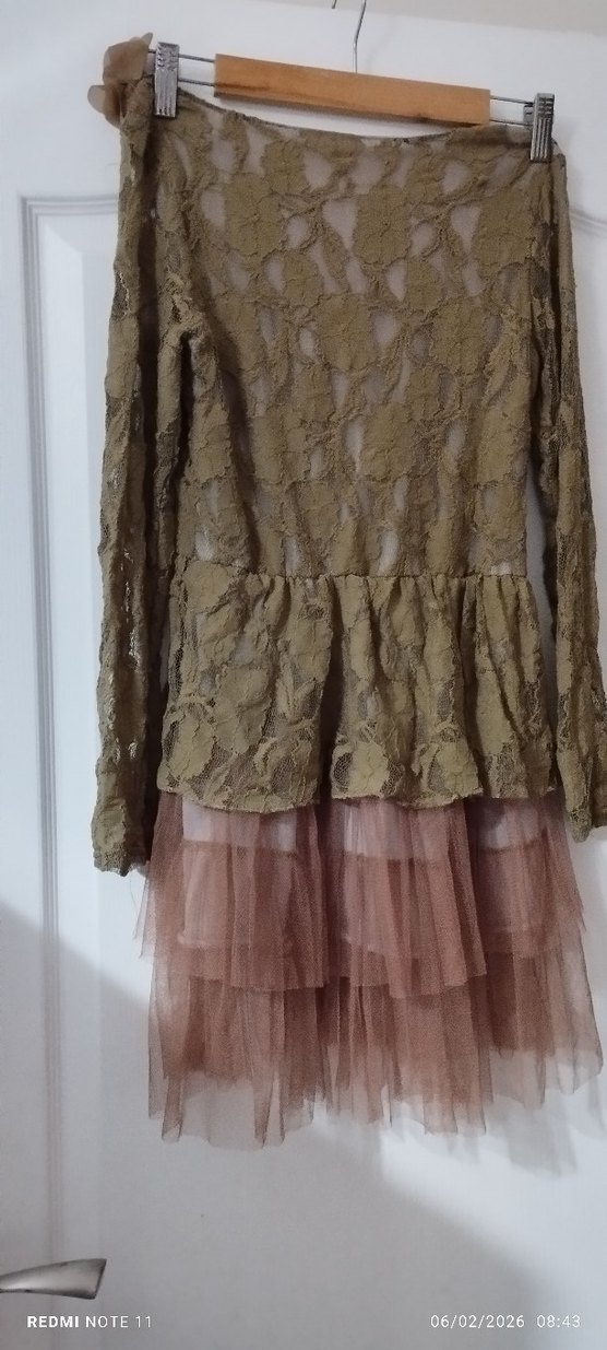 Bej Bohem Uzun Kollu XS  beden elbise. - Görsel 3