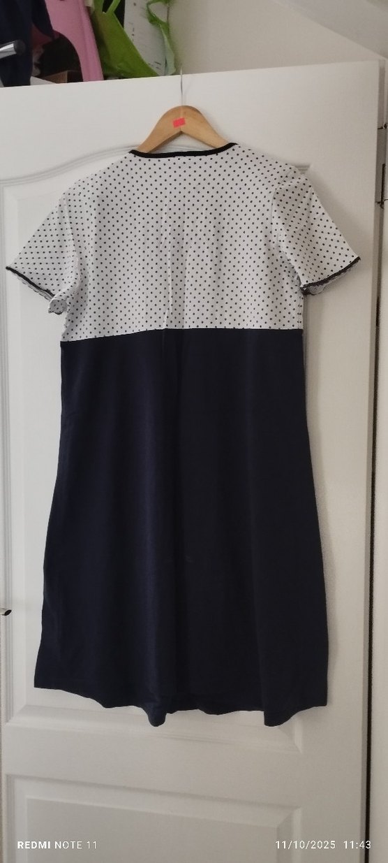 Dagi lacivert Beyaz Puantiyeli Lohusa Gecelik - Görsel 4