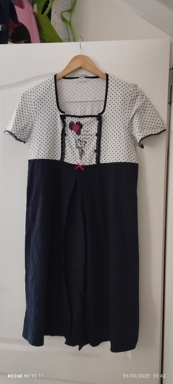 Dagi lacivert Beyaz Puantiyeli Lohusa Gecelik - Görsel 2