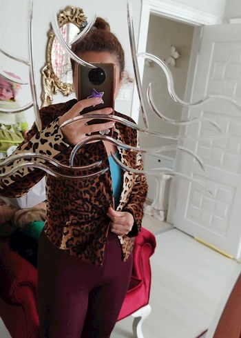 Zara Kahverengi leopar kadife ceket
