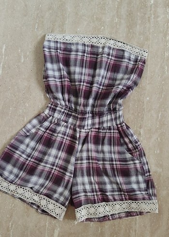 Dantel Detaylı Straplez Kısa Tulum - Görsel 5