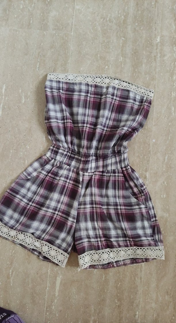 Dantel Detaylı Straplez Kısa Tulum - Görsel 5