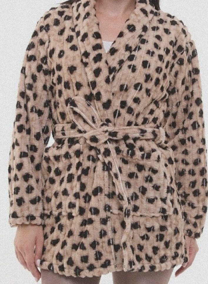 Leopar Desenli Kadın Midi ev peluşu - Görsel 4