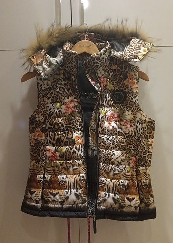Kürk Detaylı Kadın Leopar Desenli Kısa Yelek - Görsel 3