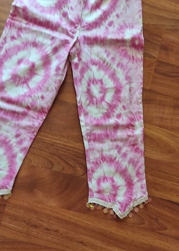 Koton Pembe Bağlama Desenli Dantel Detaylı Bol Kumaş Pantolon