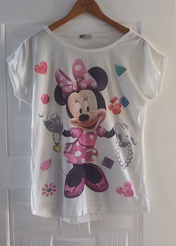Beyaz Minnie Mouse Baskılı bayan Tişörtü - Görsel 5