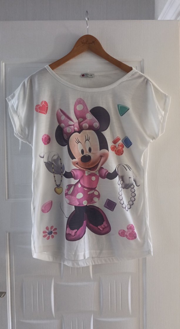 Beyaz Minnie Mouse Baskılı bayan Tişörtü - Görsel 5