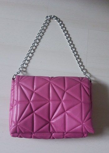 Pembe Zincir Detaylı Deri Kadın Çanta - Görsel 4