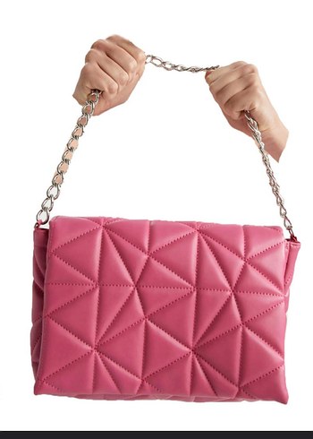 Pembe Zincir Detaylı Deri Kadın Çanta - Görsel 13